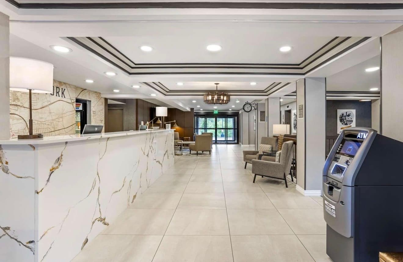 Illustrative image of an ATM in a hotel lobby